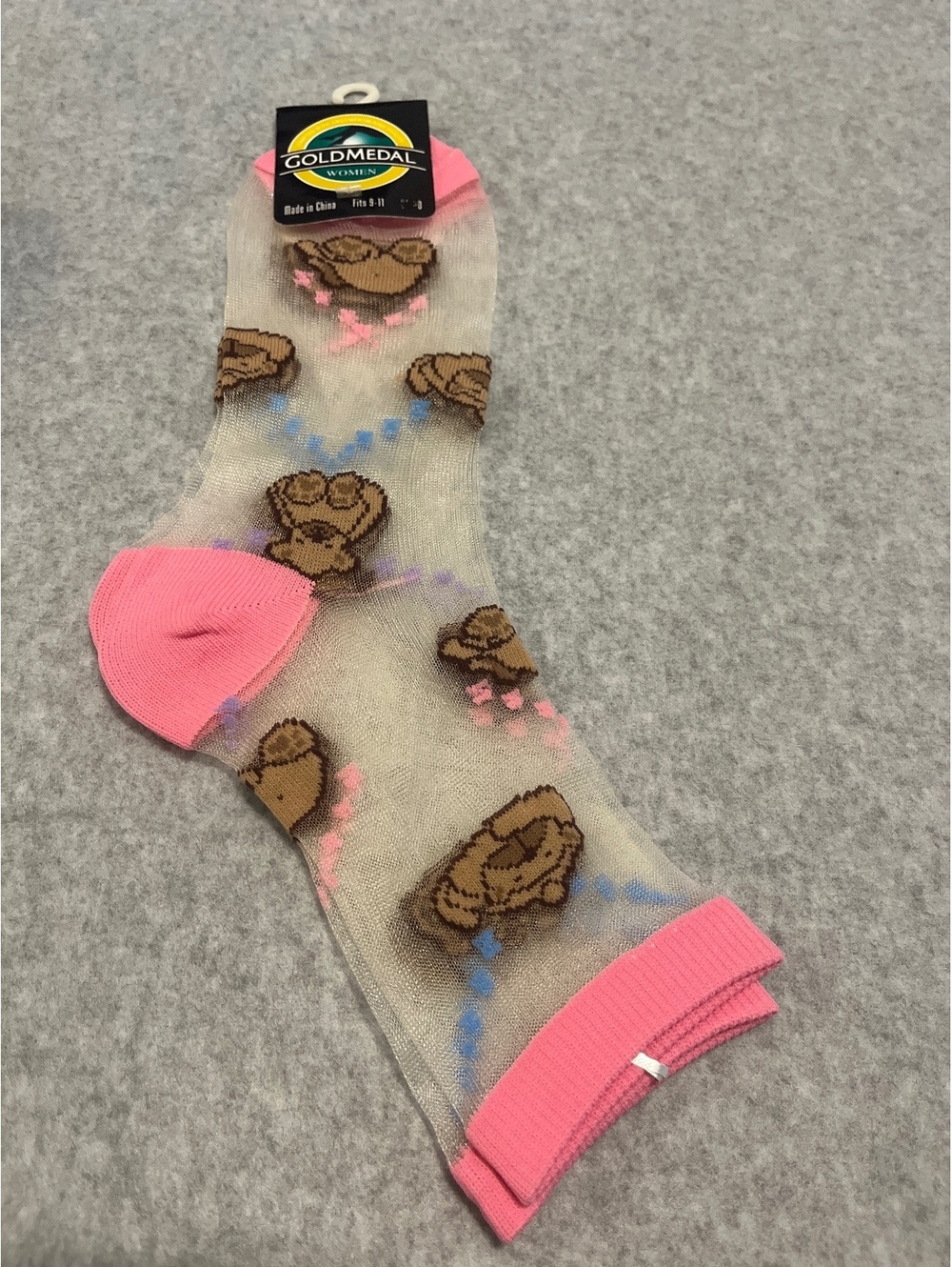 Gold Medal Sheer Teddy Bear Nylon Socks Size 9-11 NWT